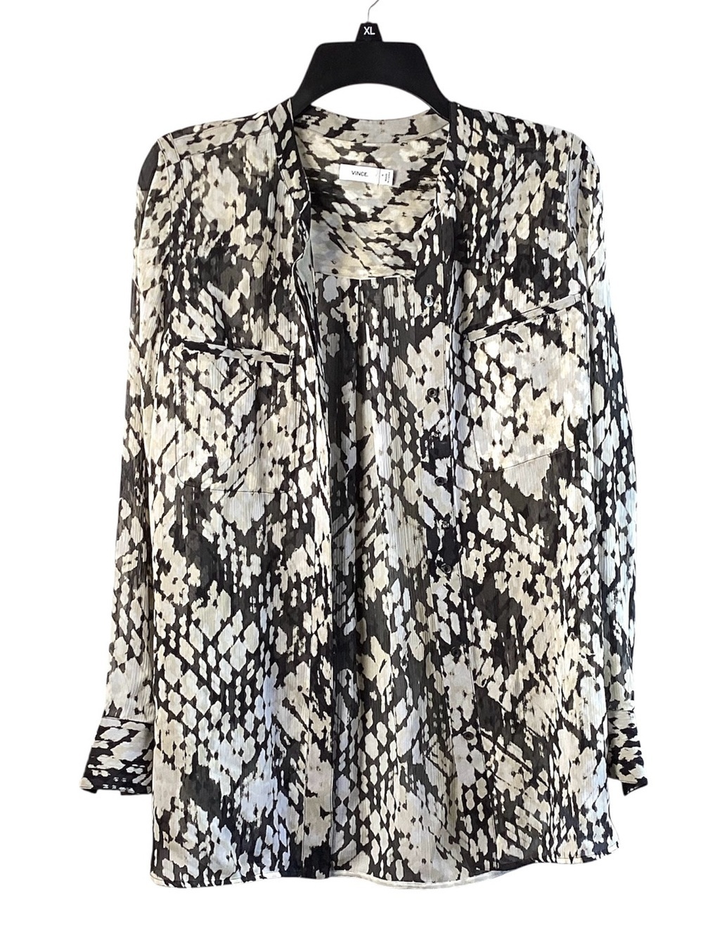Vince Black and White Abstract Print Button-Down Shirt